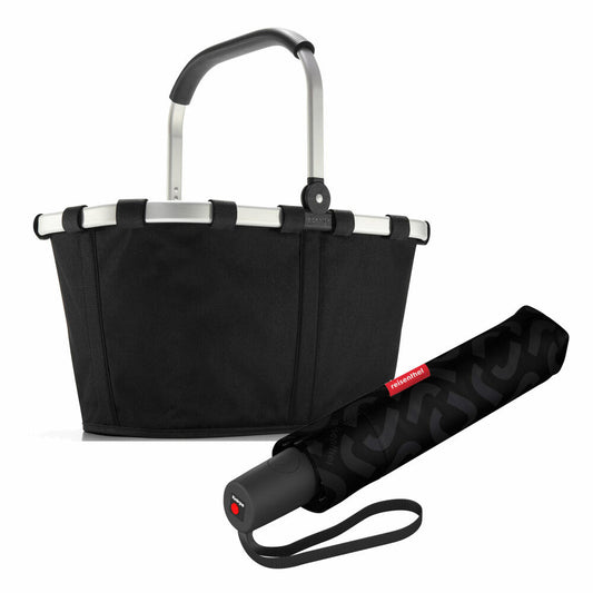 reisenthel carrybag mit umbrella pocket duomatic Set, Einkaufskorb, Regenschirm, Black, 22 L, 2-tlg.