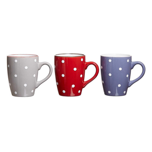 Ritzenhoff & Breker Dots Kaffeebecher, 3er Set, Kaffee Becher, Tasse, Teetasse, Keramik, Grau / Lila / Rot, 300 ml, 205411