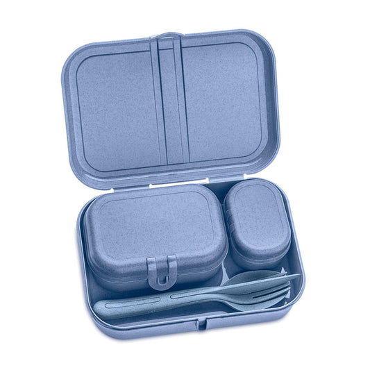 Koziol Lunchbox-Set + Besteck-Set Pascal Ready, Brotdose, Brotbox, Speisegefäß, Thermoplastischer Kunststoff, Organic Blue, 3168671