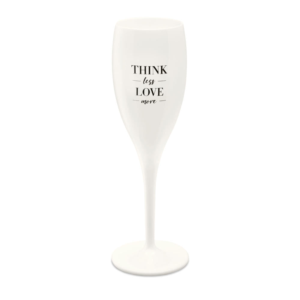 Koziol Superglas mit Druck Cheers No. 1 Think Less Love More, Sektglas, Champagnerglas, Superglas, Cotton White, 100 ml, 3911525