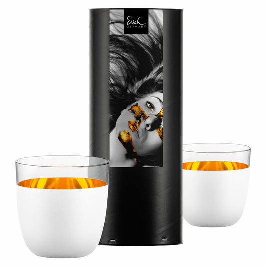 Eisch Becher 2er Set Cosmo Pure White, Trinkbecher, Gläser, Kristallglas, Gold, Reinweiß, 390 ml, 77410416