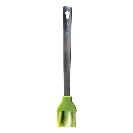 Mastrad Silikon Backpinsel mit Edelstahlgriff, Gebäckpinsel, Küchenpinsel, Edelstahl, Silikon, Grün, 26 cm, F13008
