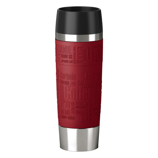 Emsa Travel Mug Grande Thermobecher, Isobecher, Isolierbecher, Edelstahl / Kunststoff / Silikon, Rot, 500 ml, 515617