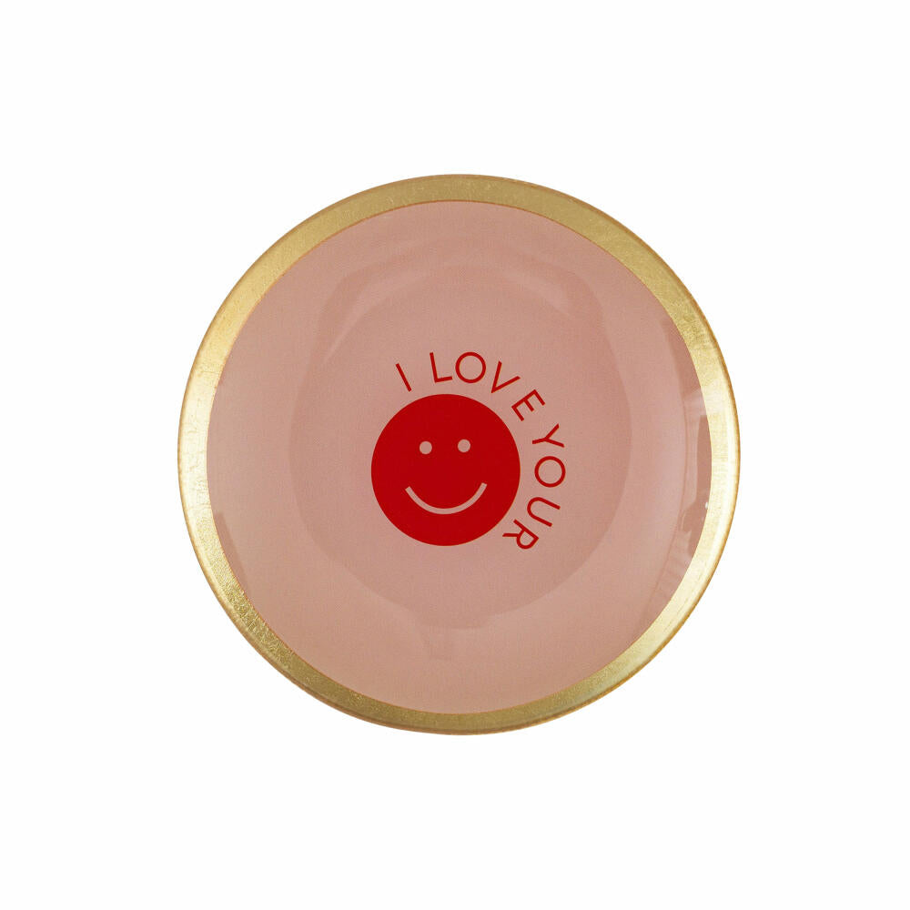 Gift Company glass plate Love Plates Smile M, round, decorative plate, bowl, glass, pink, 13 cm, 1061504012