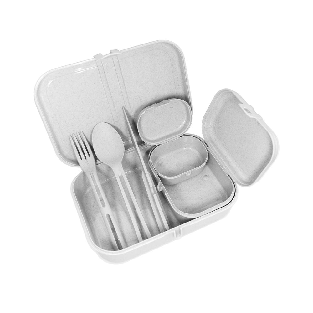 Koziol Lunchbox-Set + Besteck-Set Pascal Ready, Brotdose, Brotbox, Speisegefäß, Thermoplastischer Kunststoff, Organic Grey, 3168670