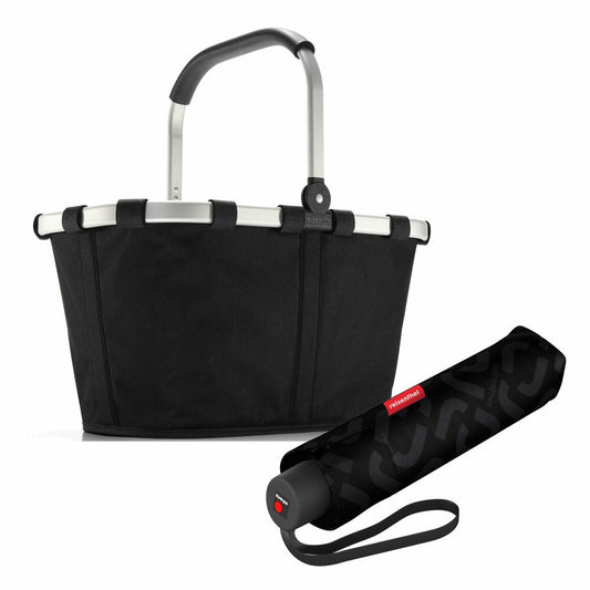 reisenthel carrybag mit umbrella pocket classic Set, Einkaufskorb, Regenschirm, Black, 22 L, 2-tlg.