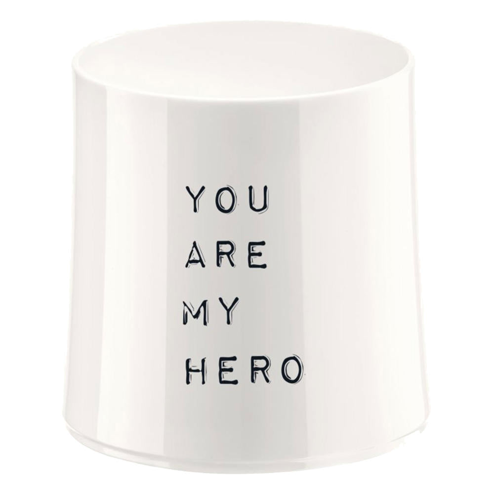 Koziol Cheers No. 2 Your Are My Hero Glas mit Druck, Cocktailglas, Trinkbecher, Trinkglas, Kunststoff, Cotton White, 250 ml, 3413525