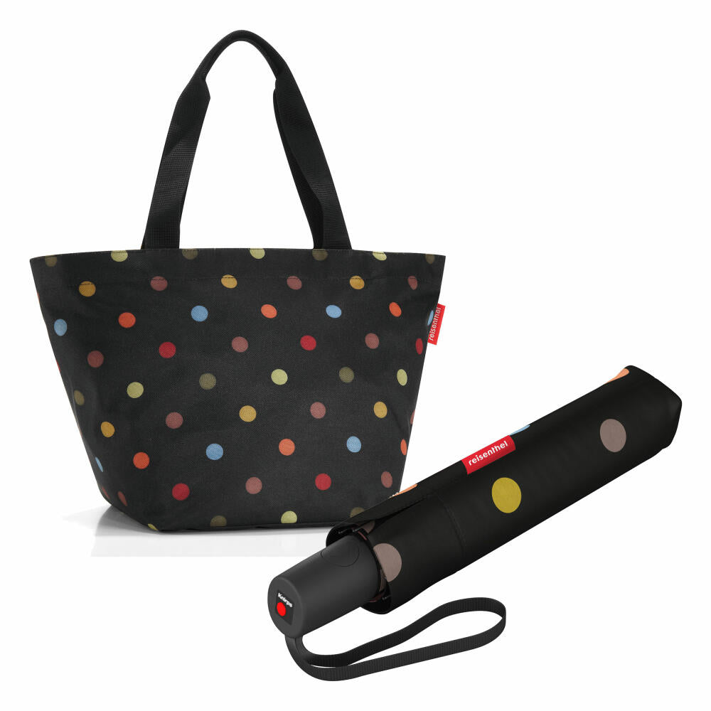 reisenthel shopper M with umbrella pocket duomatic set, shopping bag, umbrella, dots, 15 L, 2-pcs.