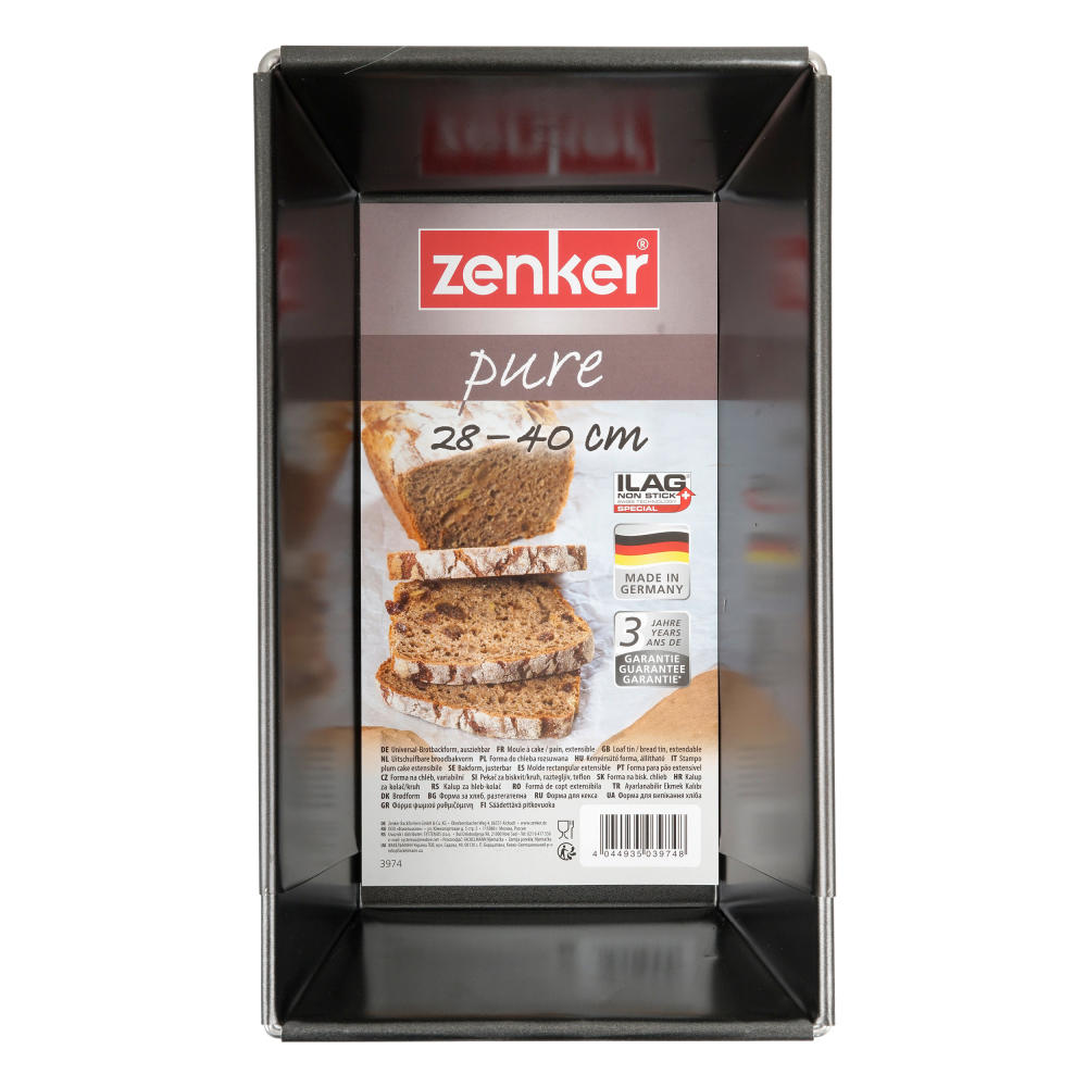 Zenker Pure Universal-Brotbackform Ausziehbar, Brot Form, Backform, Kuchenform, Ilag Special, Schwarz, L 28-40 cm, 3974