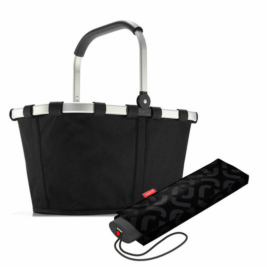 reisenthel carrybag mit umbrella pocket mini Set, Einkaufskorb, Regenschirm, Black, 22 L, 2-tlg.