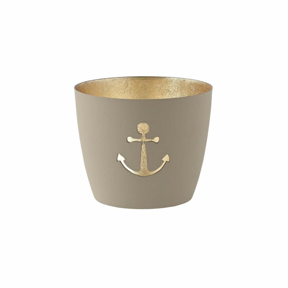 Gift Company Lantern Madras Anchor M, Tealight Holder, Candle Holder, Iron, Sandstone, Gold, 8.5 cm, 1054804029