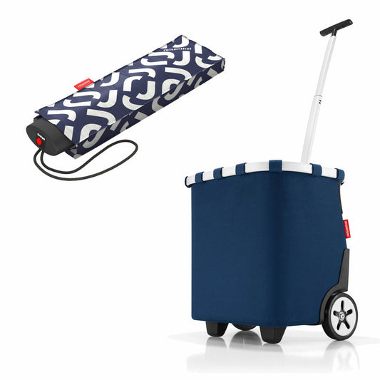 reisenthel carrycruiser mit umbrella pocket mini Set, Einkaufstrolley, Regenschirm, Dark Blue, 40 L, 2-tlg.