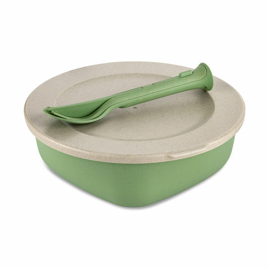 Koziol Box mit Deckel & Besteckset Connect Box Ready, Kunststoff-Holz-Mix, Nature Leaf Green, 1.3 L, 7276703