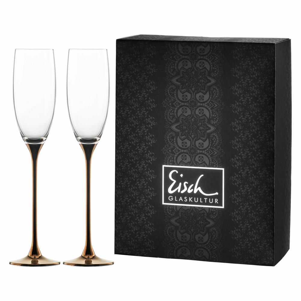 Eisch Sektglas 2er Set Kupfer Champagner Exklusiv, Sektkelch, Sektflöte, Kristallglas, Kupfer, 180 ml, 47750092