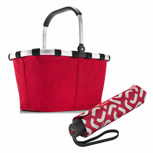reisenthel carrybag mit umbrella pocket classic Set, Einkaufskorb, Regenschirm, Red, 22 L, 2-tlg.