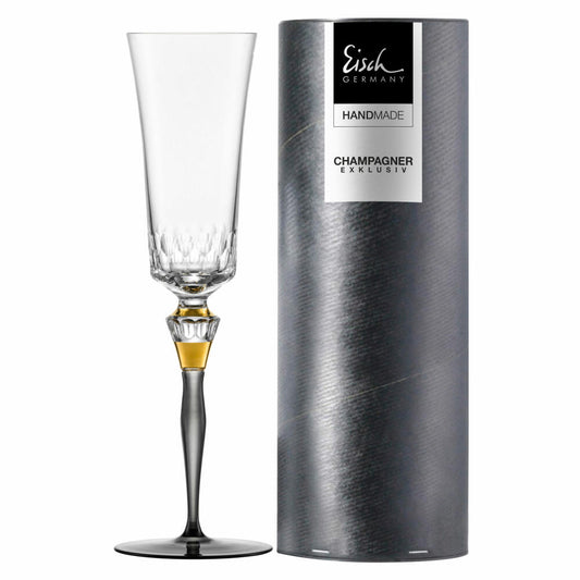 Eisch Champagnerglas Grau Champagner Exklusiv, Kristallglas, Grau, Gold, 250 ml, 47759671