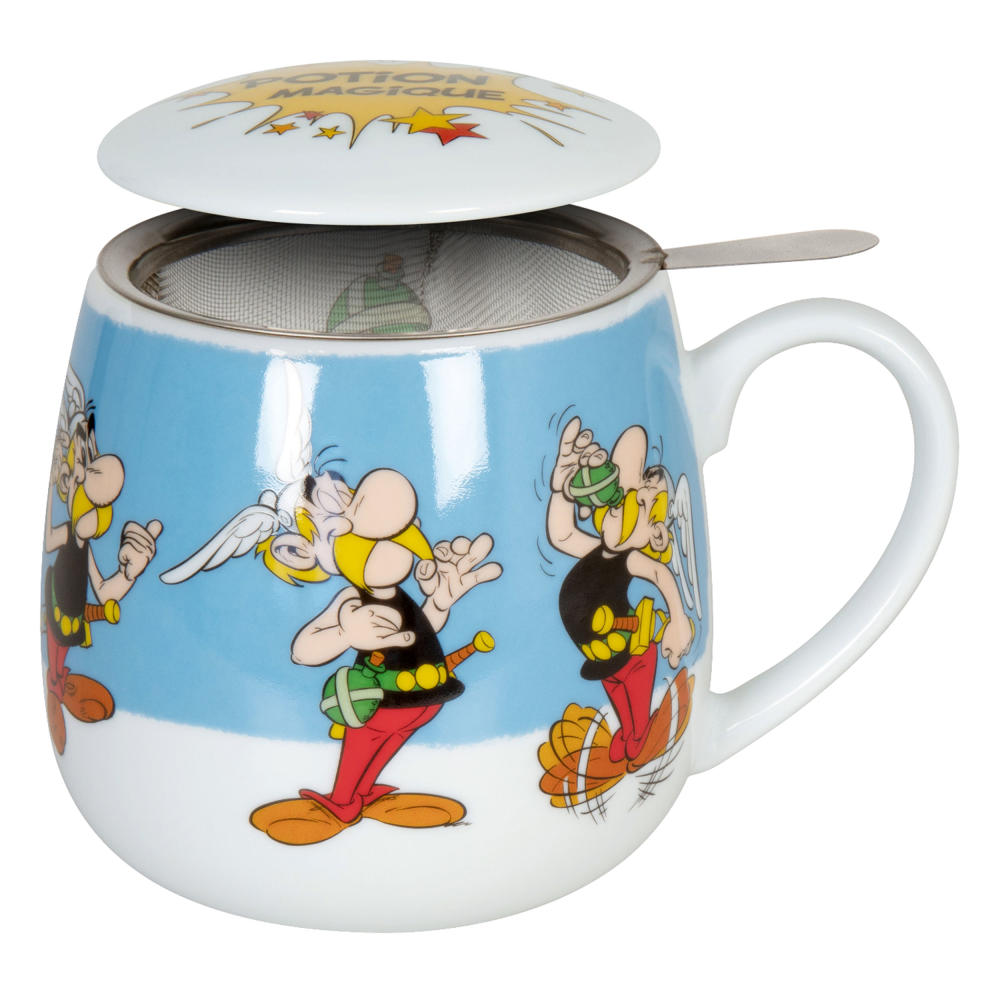 Könitz Asterix Portion Magique Becher, mit Sieb und Deckel, Becher, Tasse, Kaffeetasse, Porzellan, 300 ml, 11 5 143 2385