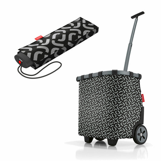 reisenthel carrycruiser with umbrella pocket mini set, shopping trolley, umbrella, Frame Signature Black, 40 L, 2-pcs.