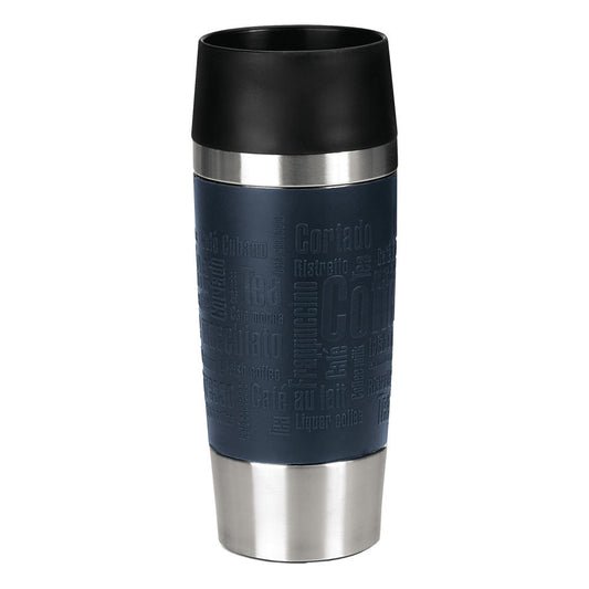 Emsa Travel Mug IsolierBecher, 0.36 L Edelstahl, Manschette Blau, Isolier Becher, Teebecher, Kaffeebecher,  513357