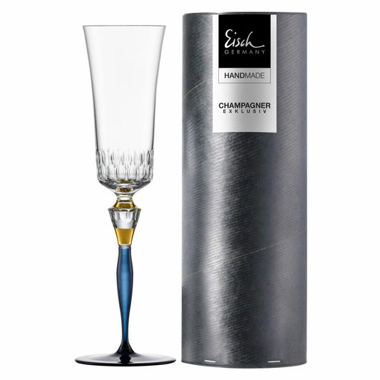 Eisch Champagnerglas Blau Champagner Exklusiv, Kristallglas, Blau, Gold, 250 ml, 47759672