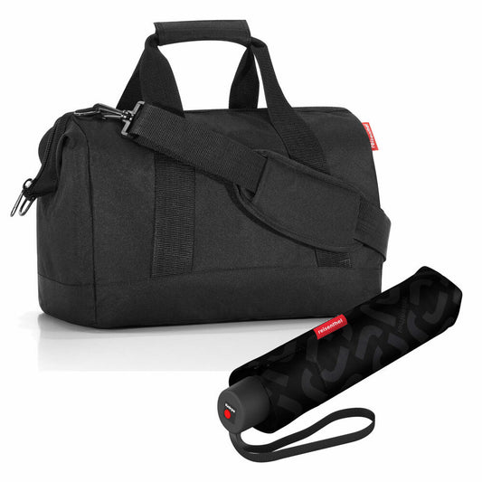 reisenthel allrounder M with umbrella pocket classic set, travel bag, umbrella, black, 18 L, 2-pcs.