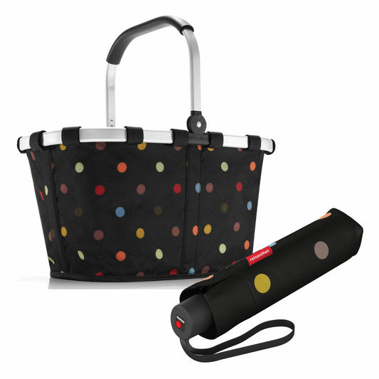 reisenthel carrybag mit umbrella pocket classic Set, Einkaufskorb, Regenschirm, Dots, 22 L, 2-tlg.