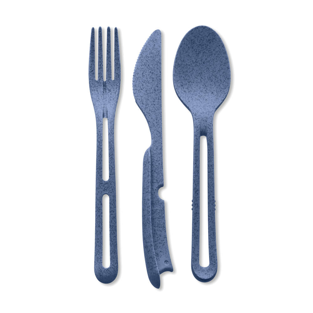 Koziol Besteck-Set 3-teilig Klikk, Messer, Gabel, Löffel, Besteckset, Thermoplastischer Kunststoff, Organic Blue, 4003671