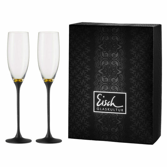 Eisch Sektglas 2er Set GS Champagner Exklusiv, Sektkelch, Sektflöte, Kristallglas, Gold, Schwarz, 180 ml, 47750078