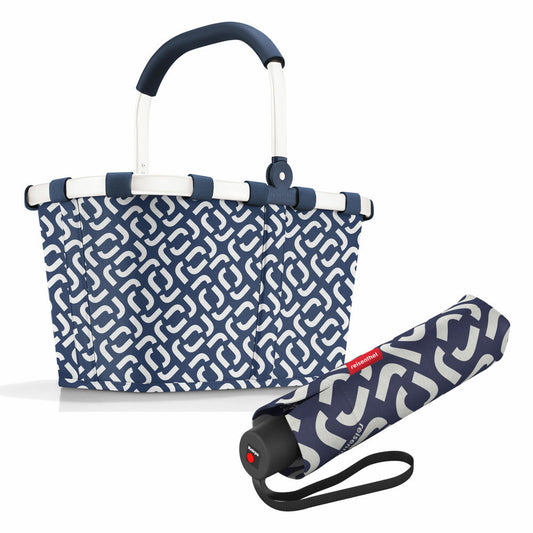 reisenthel carrybag frame mit umbrella pocket classic Set, Einkaufskorb, Regenschirm, Signature Navy, 22 L, 2-tlg.