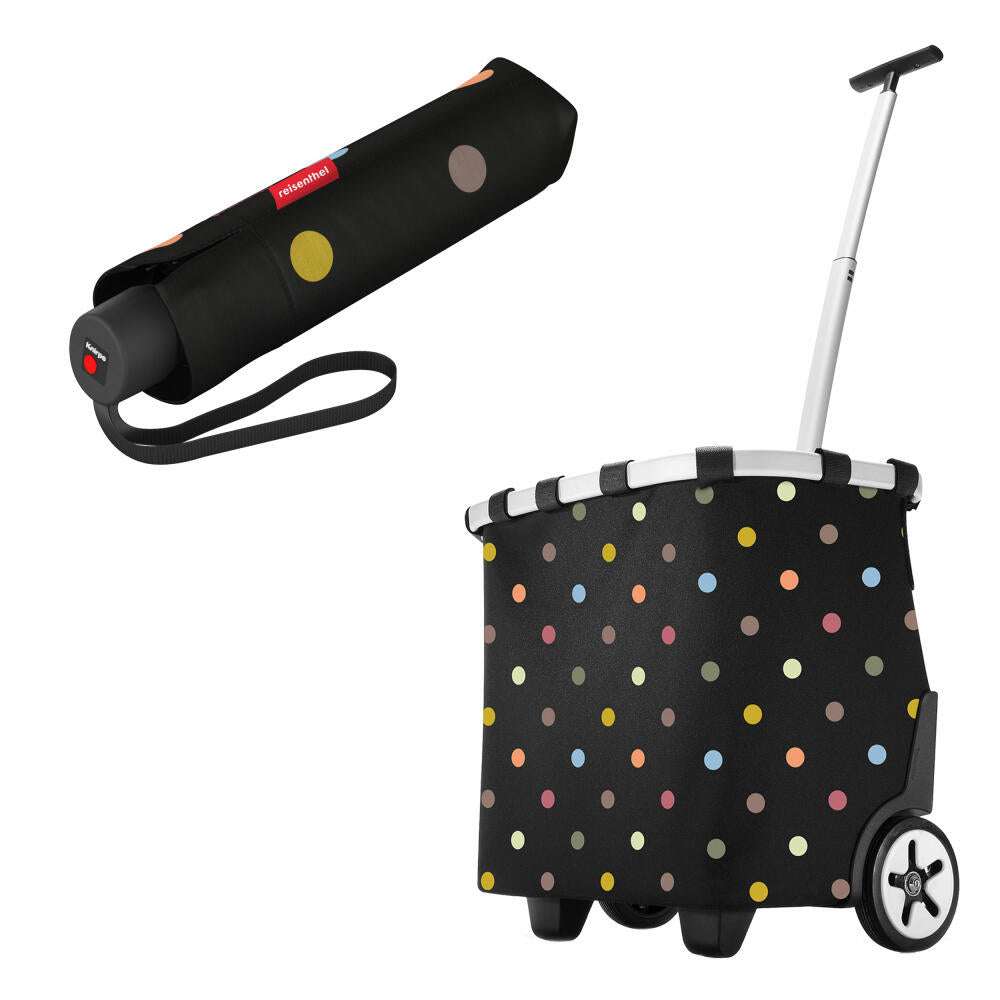 reisenthel carrycruiser mit umbrella pocket classic Set, Einkaufstrolley, Regenschirm, Dots, 40 L, 2-tlg.