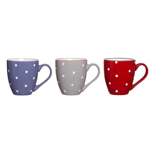 Ritzenhoff & Breker Dots Kaffeebecher, 3er Set, Kaffee Becher, Tasse, Teetasse, Keramik, Grau / Lila / Rot, 550 ml, 205428