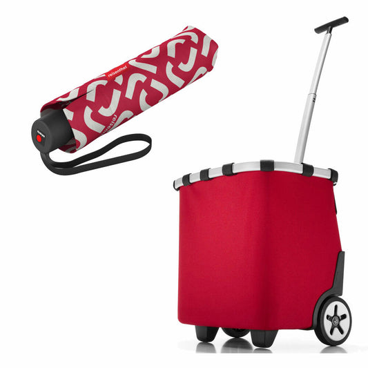 reisenthel carrycruiser mit umbrella pocket classic Set, Einkaufstrolley, Regenschirm, Red, 40 L, 2-tlg.