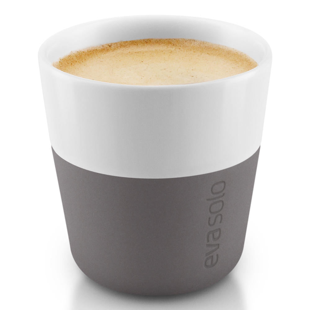 Eva Solo Espresso-Becher, Mocca, Kaffee, Espressotasse, Becher, Porzellan/Silikon, Grau, 80ml, 2er-Set, 501020