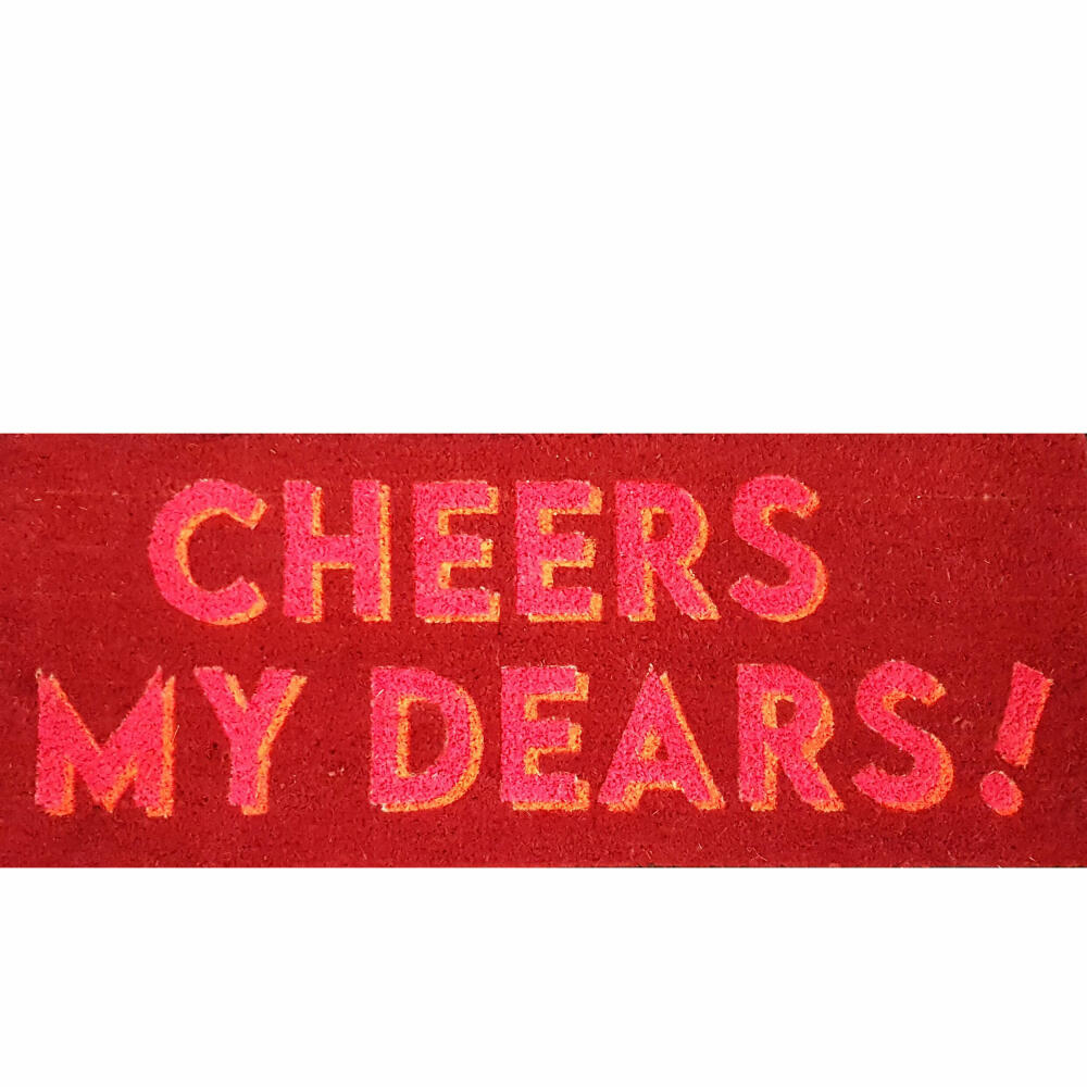 Gift Company doormat Cheers my dears, neon, doormat, coconut mat, coconut, vinyl back, red, 30 x 75 cm, 1055501003