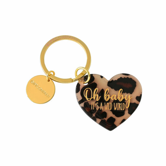 Gift Company Keyring Heart Oh baby its a wild world, Key Club by GC, Pendant, Acrylic, Brown, 7.8 cm, 1051601006