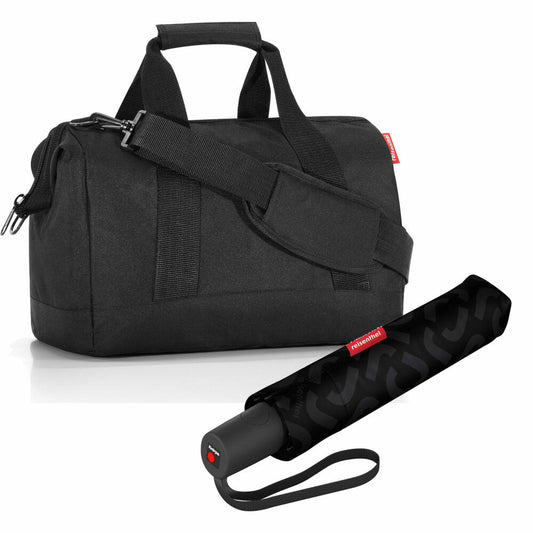 reisenthel allrounder M with umbrella pocket duomatic set, travel bag, umbrella, black, 18 L, 2-pcs.