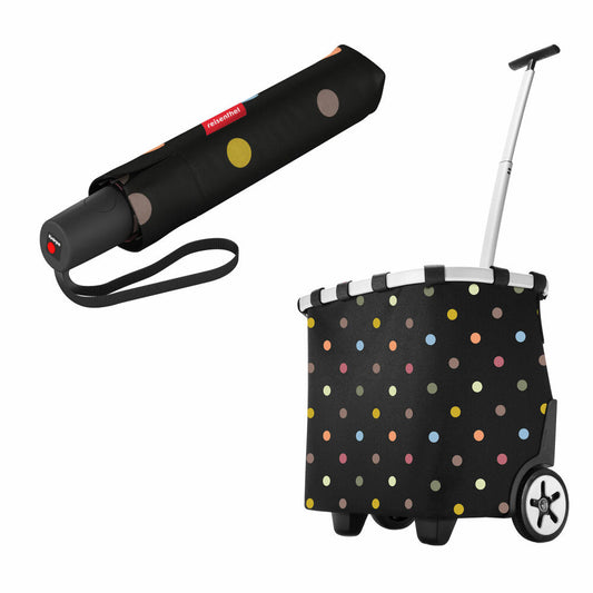 reisenthel carrycruiser mit umbrella pocket duomatic Set, Einkaufstrolley, Regenschirm, Dots, 40 L, 2-tlg.