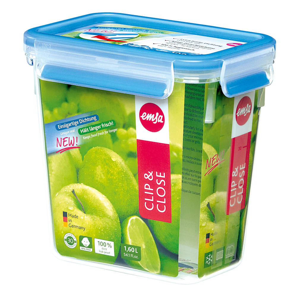 Emsa Clip &amp; Close food storage container 1.60 L, lunch box, food storage box, bread box, 508543