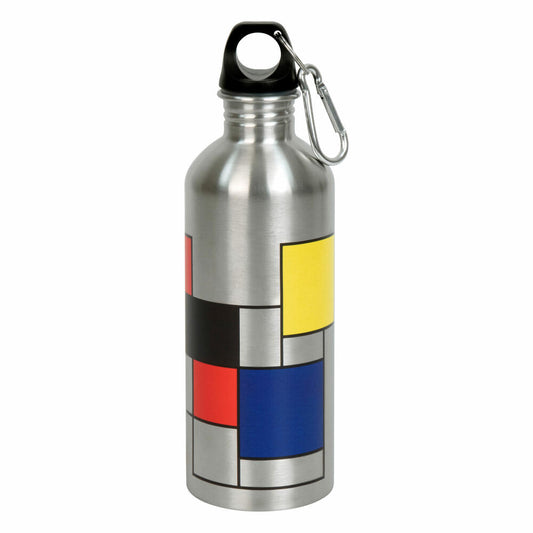 Könitz Flasche Cool Bottle - Hommage to Mondrian, Thermoflasche, Outdoorflasche, Doppelwandig mit Verschluss, Edelstahl, Silbern, 600 ml, 11 9 244 2310
