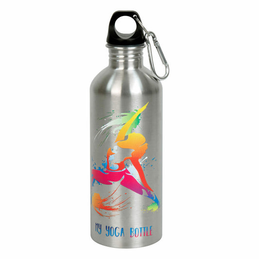 Könitz Flasche Cool Bottle - Yoga, Thermoflasche, Outdoorflasche, Doppelwandig mit Verschluss, Edelstahl, Silbern, 600 ml, 11 9 244 2627