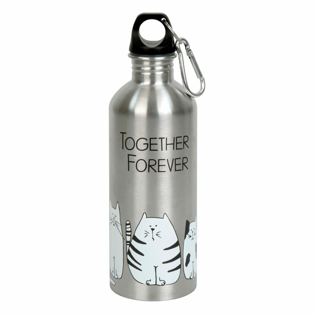 Könitz Flasche Cool Bottle - Funny Cats, Thermoflasche, Outdoorflasche, Doppelwandig mit Verschluss, Edelstahl, Silbern, 600 ml, 11 9 244 2075