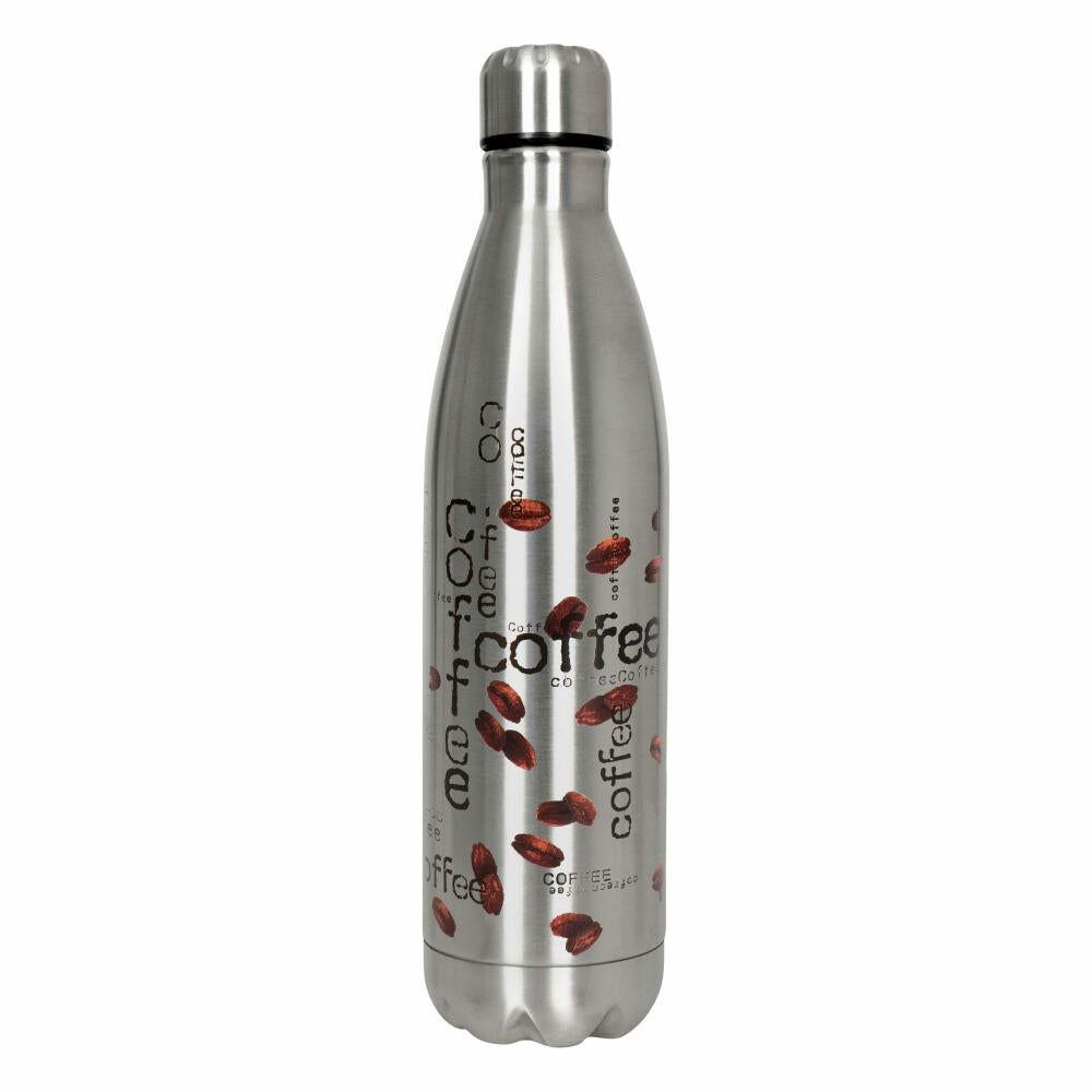 Könitz Flasche Hot Bottle - Coffee Collage, Thermoflasche, Outdoorflasche, Doppelwandig mit Verschluss, Edelstahl, Silbern, 750 ml, 11 9 245 0873