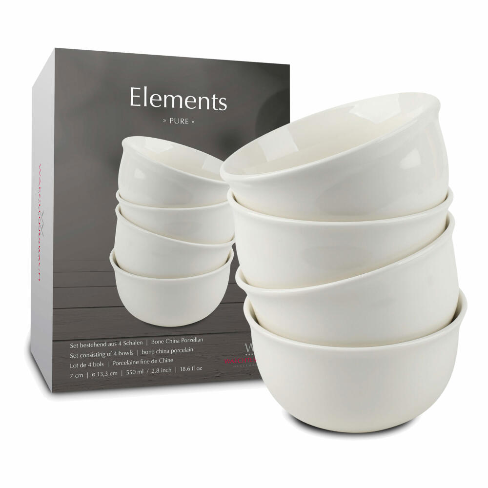 Waechtersbach cereal bowl set of 4 in a gift box Elements - Pure, bowl set, New Bone China, white, 13 cm, 41 5 972 7000