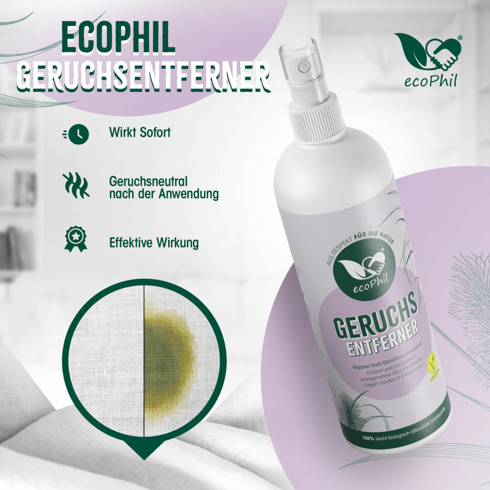 ecoPhil Geruchsentferner Spray, Sofortwirkung, neutralisiert schlechte Gerüche, 500 ml