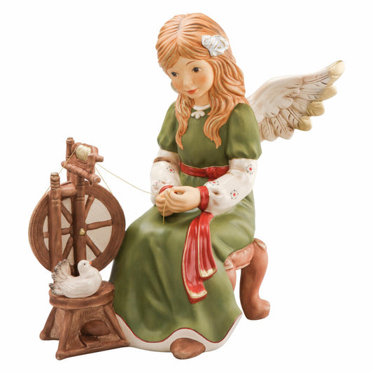 Goebel Dekofigur Engel Märchenhaftes Spinnrad, Himmelsboten, Steingut, Rot-Grün, 36.5 cm, 41656311